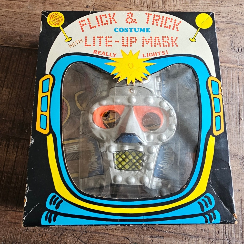 Vintage Ben Cooper Flick & Trick Robot Costume Lite-Up Mask Small 4-6 226 Boxed